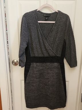 Wrap-Front Midi Dress in Charcoal Gray
